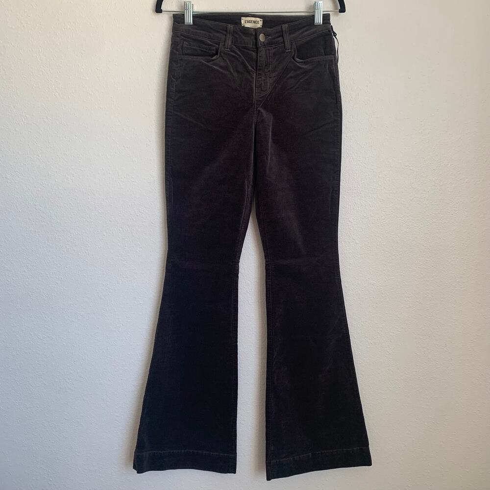 L'AGENCE The‎ Affair High Rise Velvet Flare Jeans in Gray